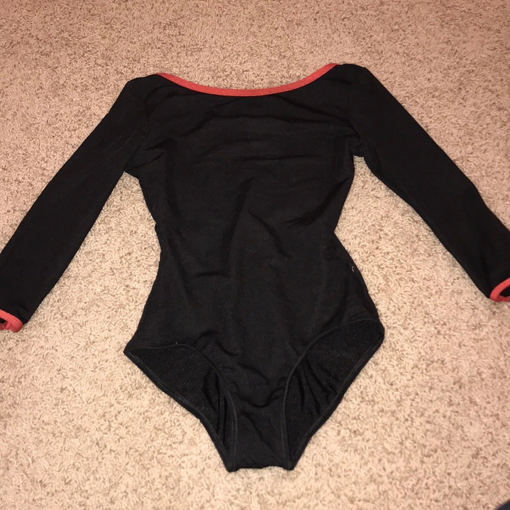 Black mariia leotard with red trim